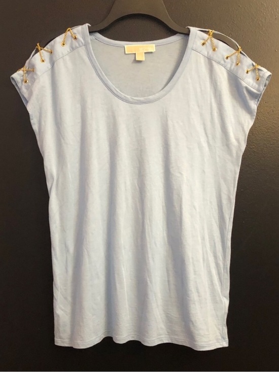 Michael Kors Tops - Micheal Kors Sky Blue Women's Tee with Gold Chain Shoulder Detail